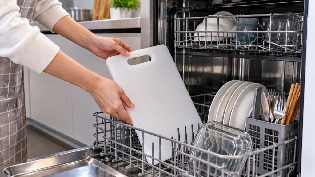 Cẩn thận khi cho thớt nhựa vào máy rửa chén