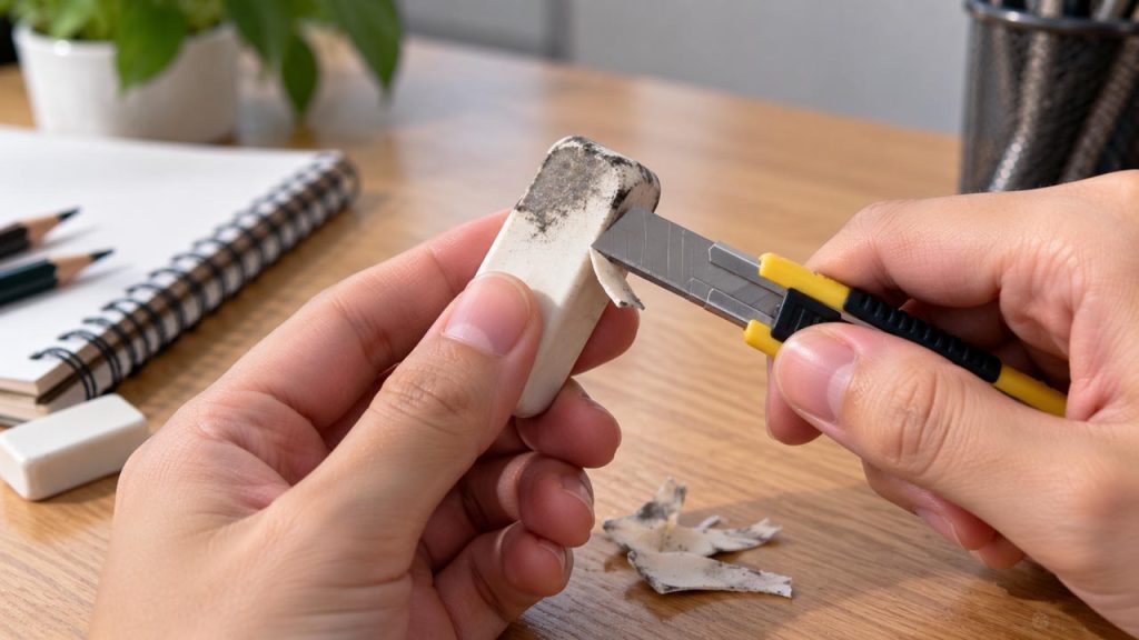 Cắt bỏ một lớp mỏng ở phần gôm tẩy quá bẩn