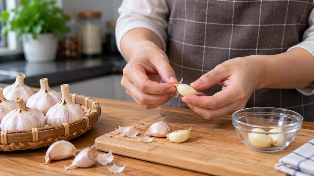 Chỉ bóc lượng tỏi vừa đủ dùng khi nấu ăn