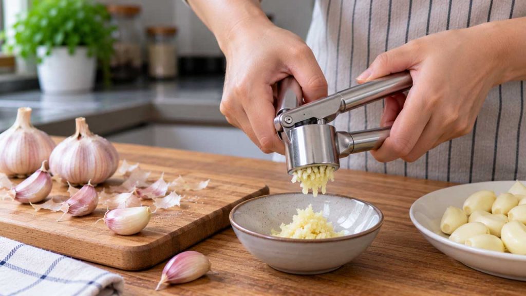 Chuẩn bị tỏi bằng dụng cụ thay vì dùng tay quá nhiều