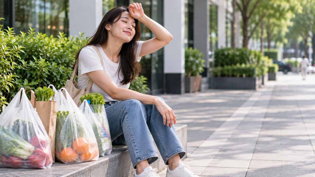 Đặt đồ xuống nghỉ khi xách đồ nặng đi xa