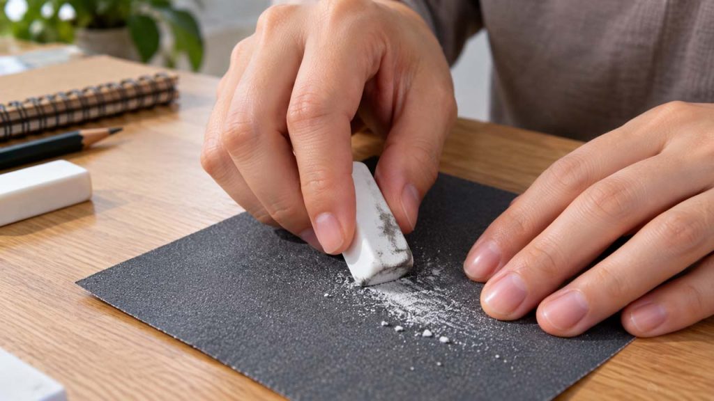 Dùng giấy nhám mịn để làm sạch gôm tẩy bị bẩn