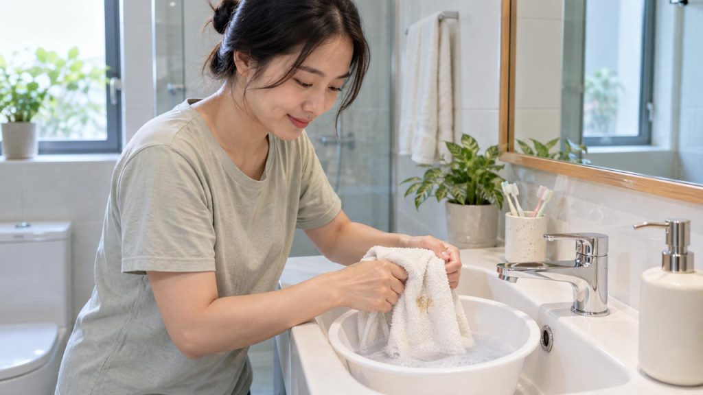 Giặt khăn lau mặt ngay khi phát hiện vết bẩn