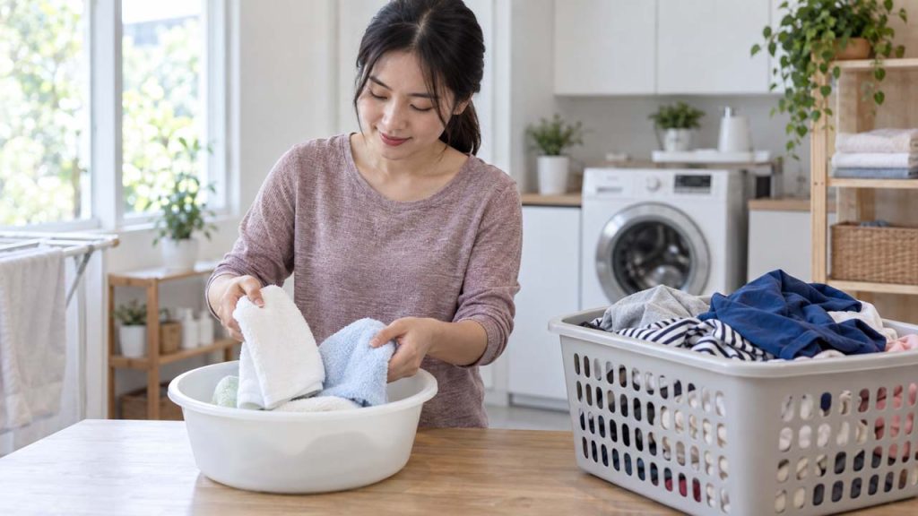 Phân loại khăn lau mặt để giặt riêng với quần áo