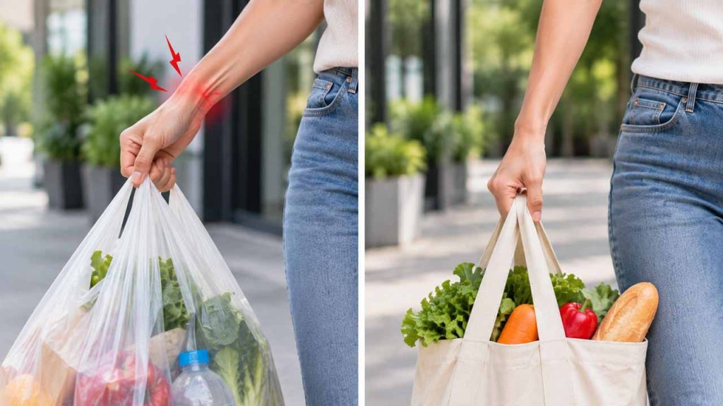 Giữ cổ tay ở tư thế tự nhiên khi xách đồ nặng