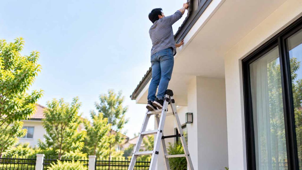 Giữ trọng tâm cơ thể ở giữa khi sử dụng thang nhôm
