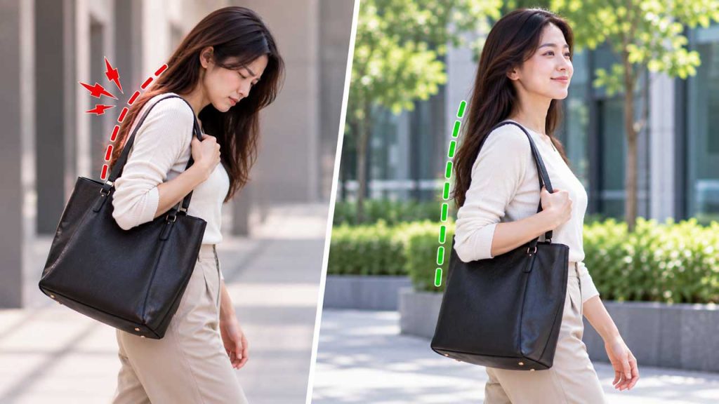 Giữ tư thế cơ thể tự nhiên khi đeo túi xách