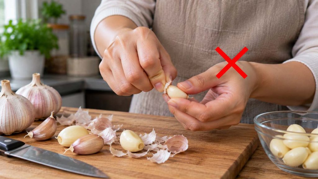 Hạn chế dùng móng tay cạy vỏ tỏi
