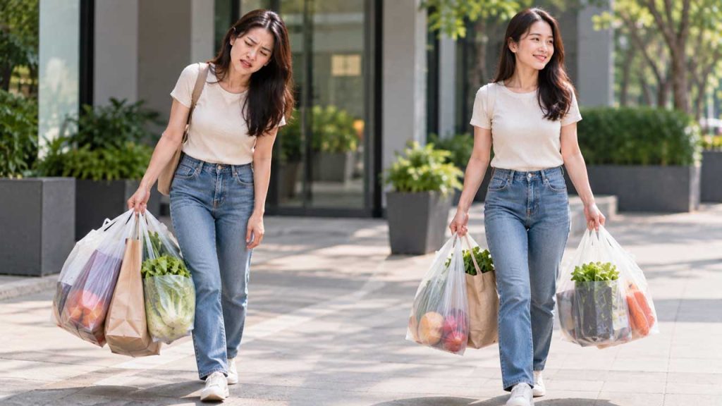 Hạn chế xách toàn bộ đồ nặng bằng một tay