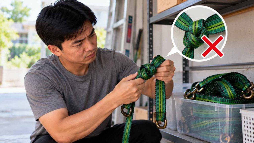 Không buộc dây ràng hàng thành nút quá chặt khi cất