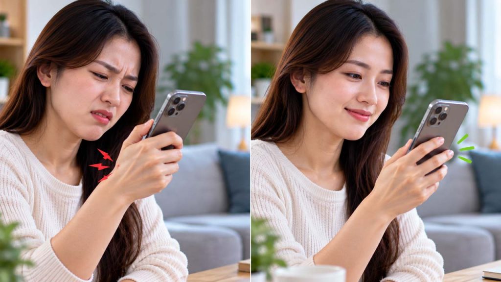 Không cầm điện thoại quá chặt để hạn chế mỏi bàn tay