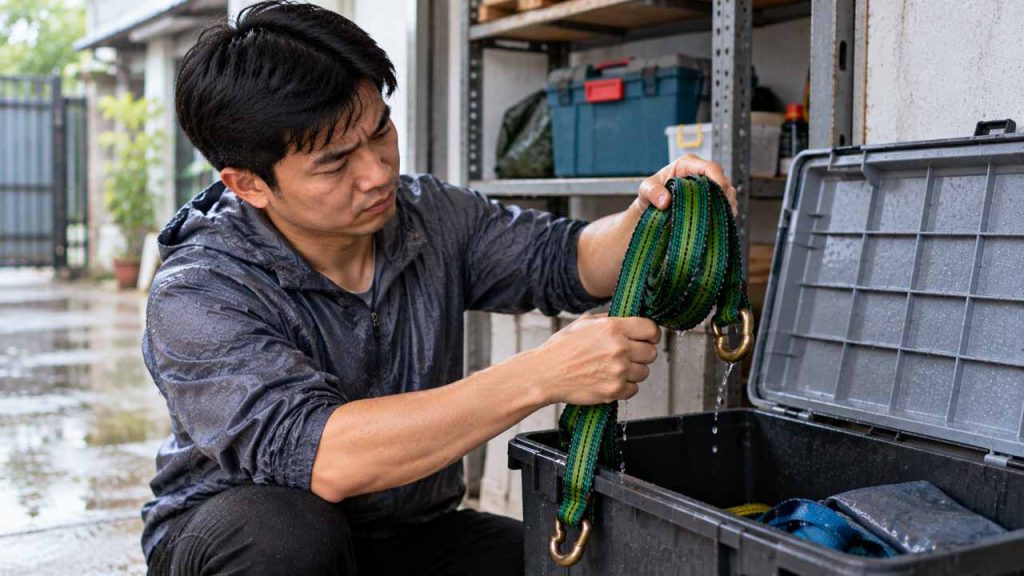 Không cất dây ràng hàng khi còn ướt
