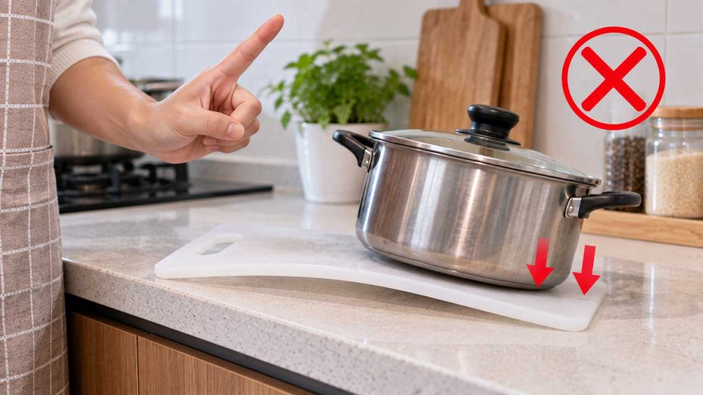 Không đặt vật nặng lên thớt nhựa ở vị trí không cân bằng