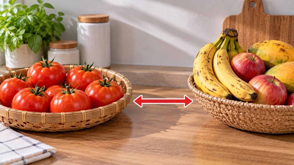 Không để cà chua gần trái cây đang chín mạnh