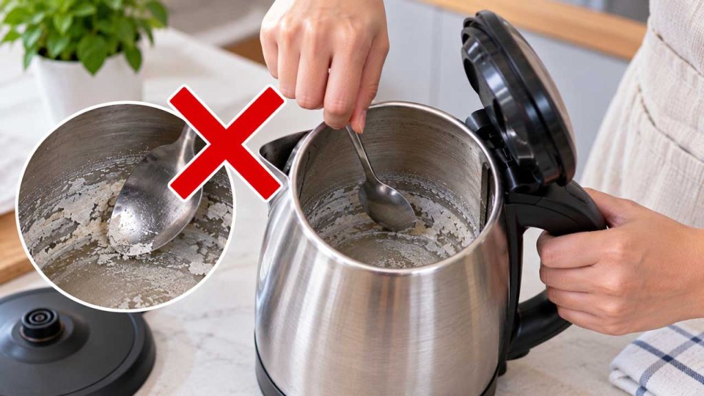 Khi vệ sinh bình đun siêu tốc, nên kiểm tra miệng bình và lưới lọc ở vòi rót vì đây cũng là những vị trí có thể tích tụ cặn khoáng.