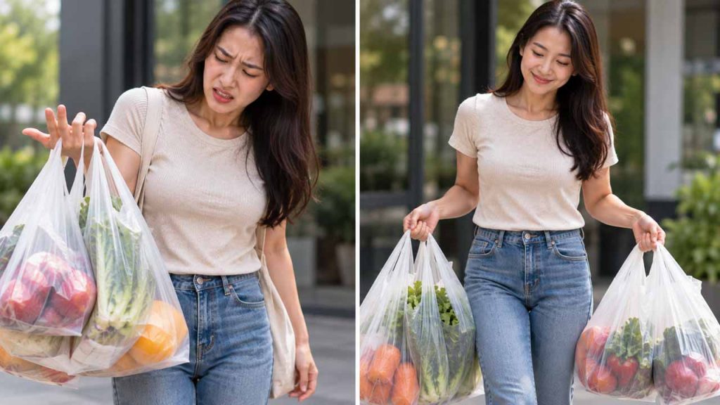 Không móc túi nặng vào một vài ngón tay khi xách đồ