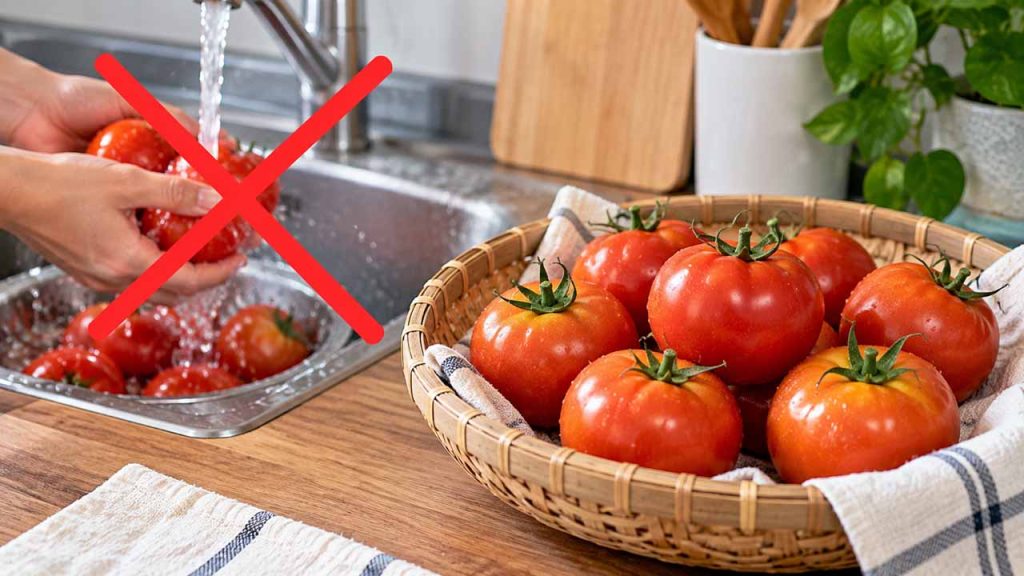 Không rửa cà chua trước khi bảo quản