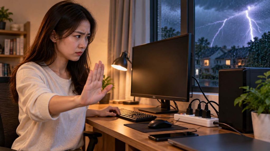Không sử dụng thiết bị đang cắm điện khi giông sét mạnh