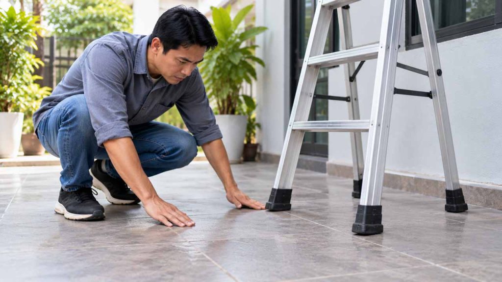 Kiểm tra bề mặt trước khi đặt thang nhôm