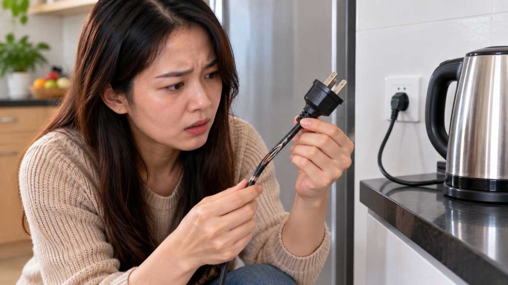 Kiểm tra dây nguồn phích cắm và lớp cách điện của thiết bị