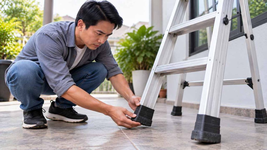 Kiểm tra đế cao su chống trượt của thang nhôm