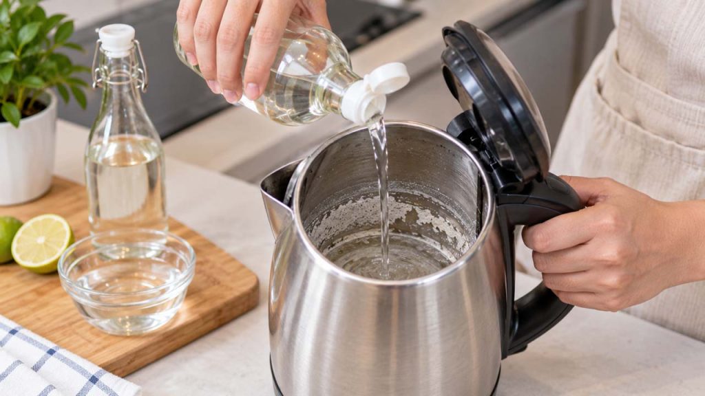 Làm sạch cặn bình đun siêu tốc bằng giấm trắng