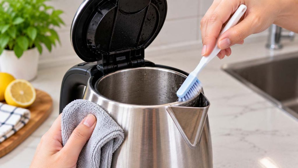 Làm sạch miệng bình và lưới lọc bình đun siêu tốc