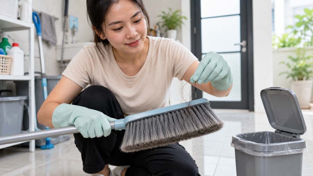 Làm sạch tóc bám trên chổi sau mỗi lần sử dụng