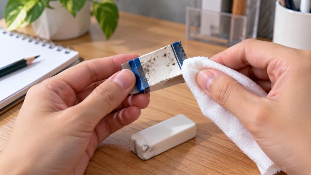 Làm sạch phần vỏ bọc của gôm tẩy