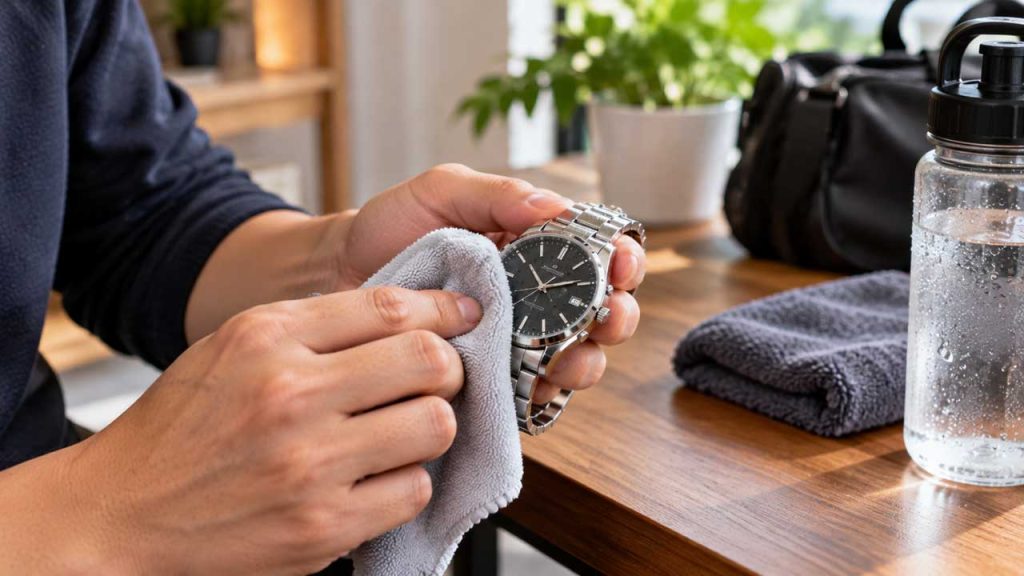 Lau sạch mồ hôi trên đồng hồ sau khi sử dụng