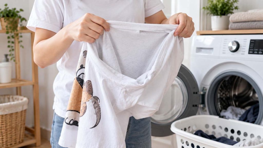 Lộn trái áo trước khi giặt để bảo vệ hình in