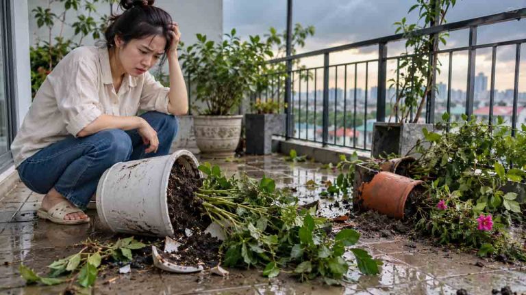 Mẹo chống chậu cây đổ khi có gió mạnh