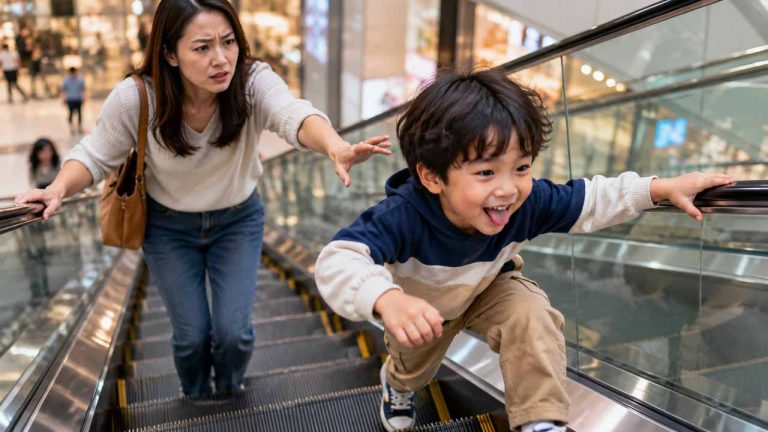 Mẹo đi thang cuốn an toàn với trẻ nhỏ