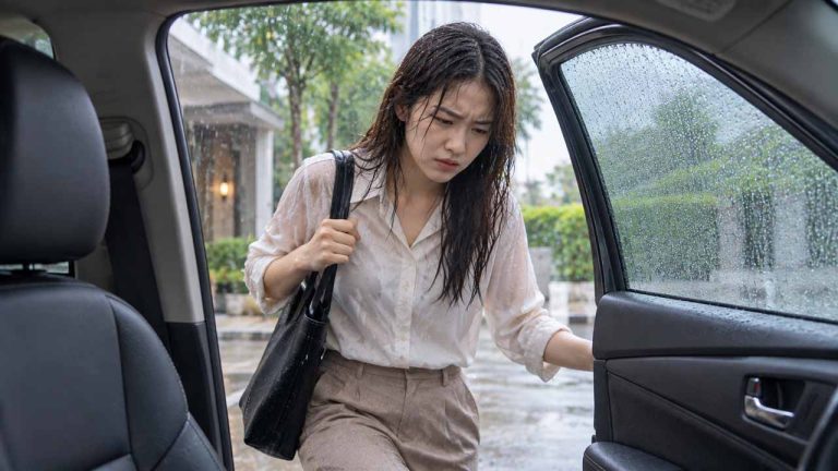 Mẹo tránh bị ướt khi lên xuống ô tô lúc trời mưa