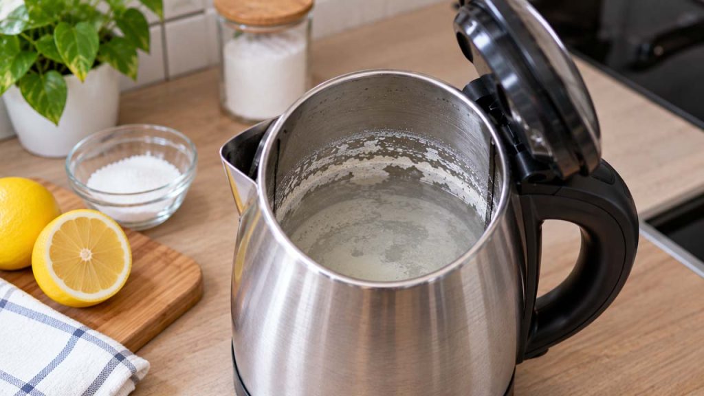 Ngâm lớp cặn bám lâu ngày trong bình đun siêu tốc