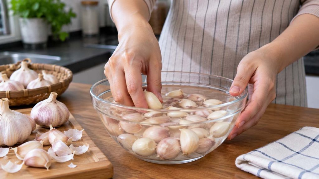 Ngâm tỏi trong nước ấm để dễ bóc vỏ