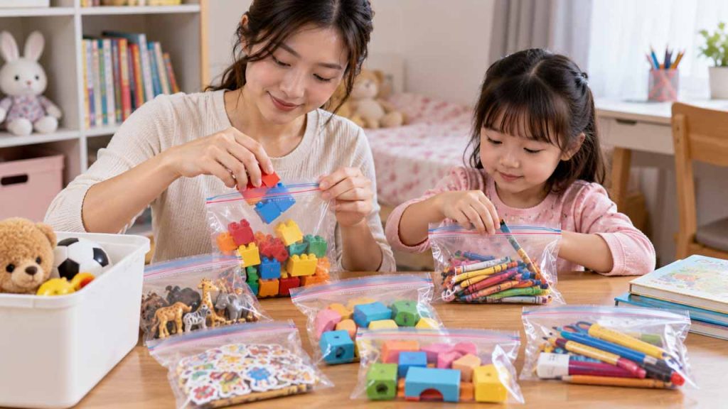 Phân loại đồ chơi và đồ dùng học tập của trẻ bằng túi zip
