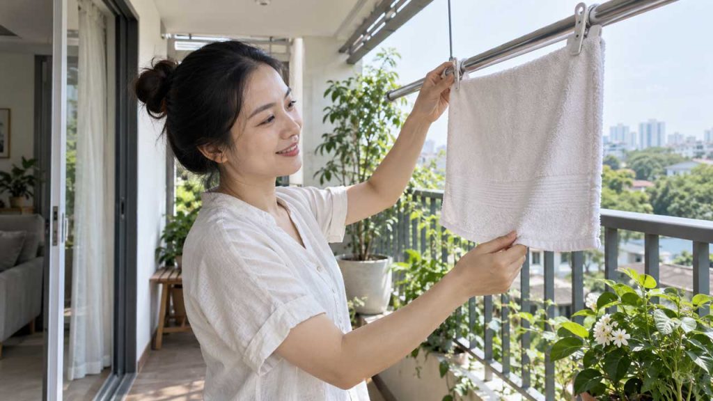 Phơi khăn lau mặt ở nơi thông thoáng và có ánh sáng tự nhiên