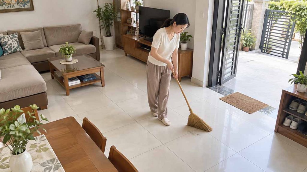 Quét tóc từ trong phòng ra ngoài theo từng khu vực