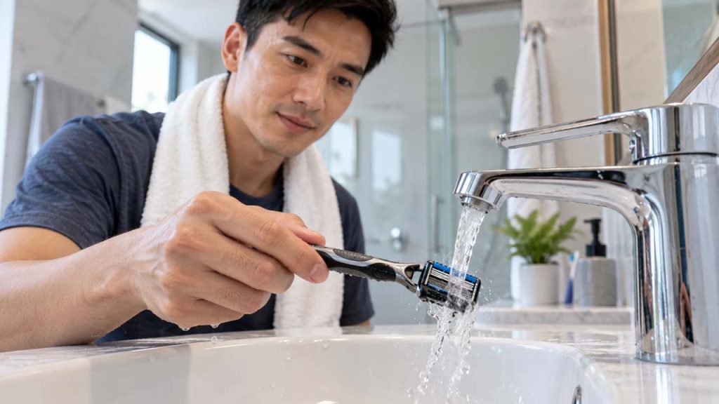 Rửa sạch dao cạo râu ngay sau khi sử dụng