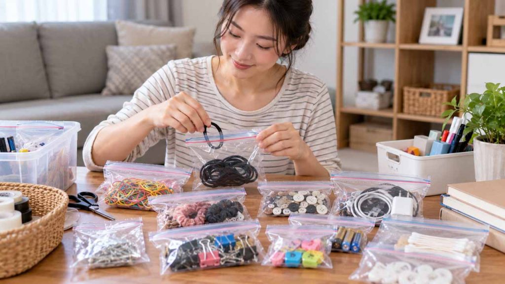 Sắp xếp đồ dùng nhỏ trong nhà bằng túi zip