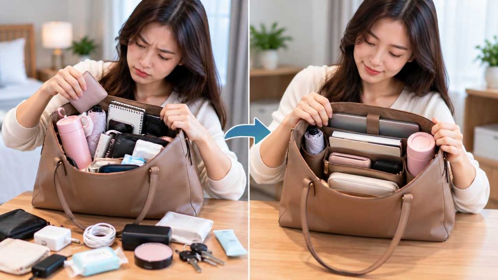 Sắp xếp đồ trong túi cân đối để phân bố trọng lượng