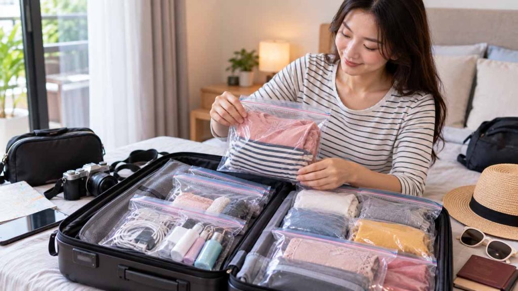 Sắp xếp hành lý khi đi du lịch bằng túi zip