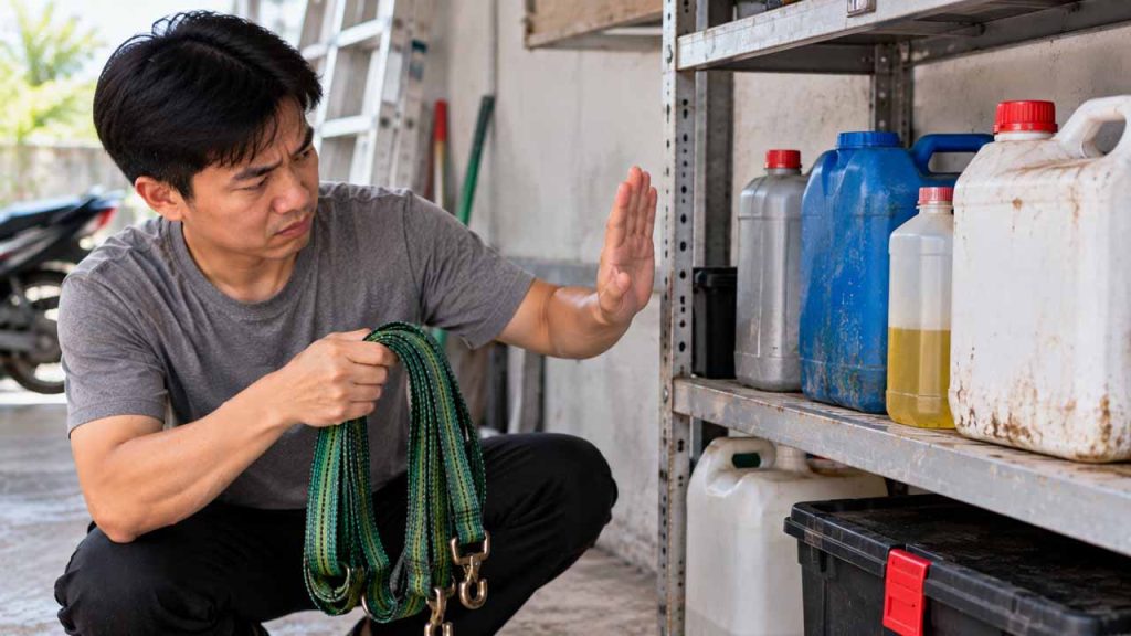 Tránh để dây ràng hàng tiếp xúc với hóa chất
