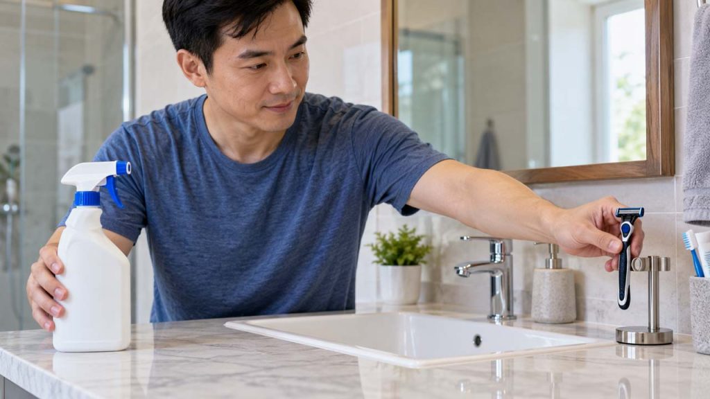 Tránh để dao cạo tiếp xúc với hóa chất tẩy rửa mạnh