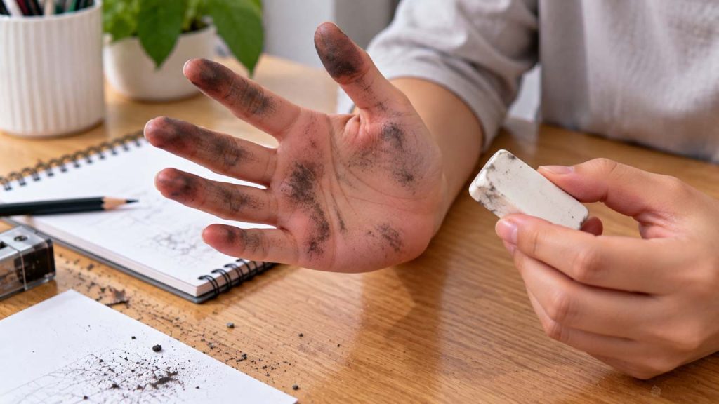 Tránh sử dụng gôm tẩy khi tay đang bẩn