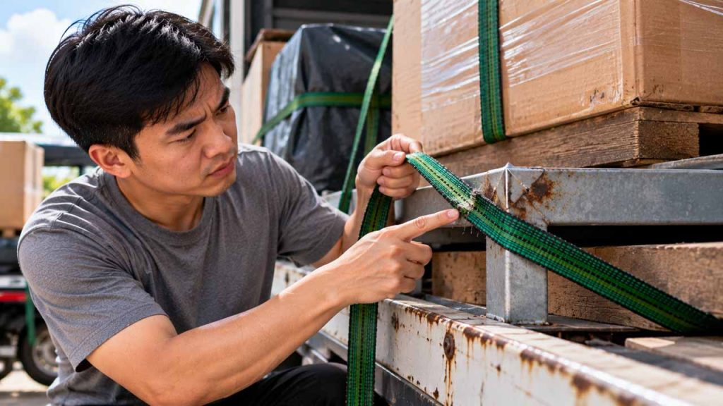 Không để vật sắc nhọn cọ vào dây ràng hàng